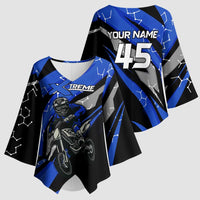 Personalized Extreme Motocross Kimono Sleeve Blouse with Blue Rider – Dirt Bike Racing Design - Wonder Print Shop