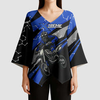 Personalized Extreme Motocross Kimono Sleeve Blouse with Blue Rider – Dirt Bike Racing Design - Wonder Print Shop