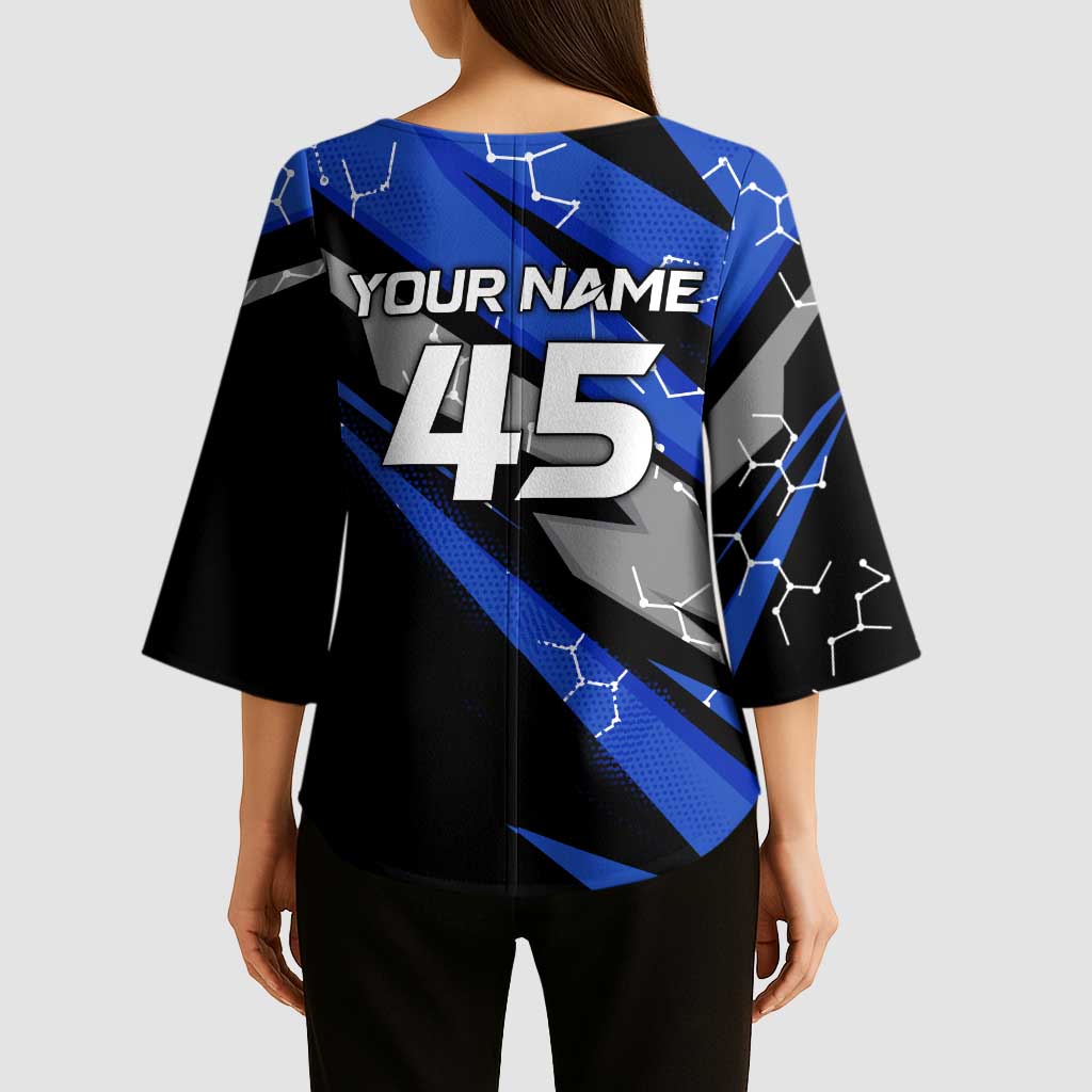 Personalized Extreme Motocross Kimono Sleeve Blouse with Blue Rider – Dirt Bike Racing Design - Wonder Print Shop
