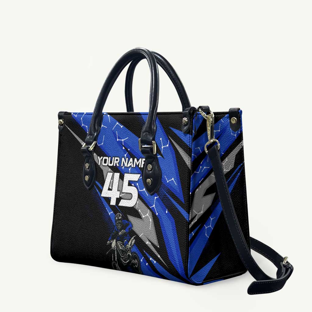 Personalized Extreme Motocross Leather Bag with Blue Rider – Dirt Bike Racing Design - Wonder Print Shop