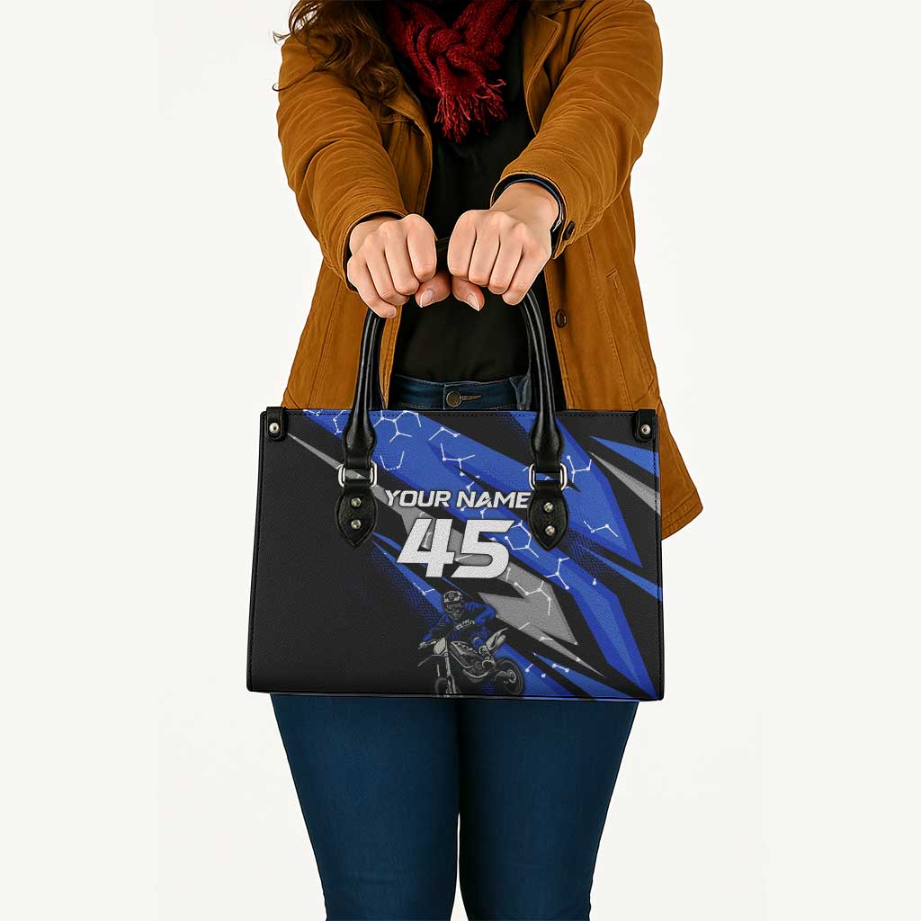 Personalized Extreme Motocross Leather Bag with Blue Rider – Dirt Bike Racing Design - Wonder Print Shop