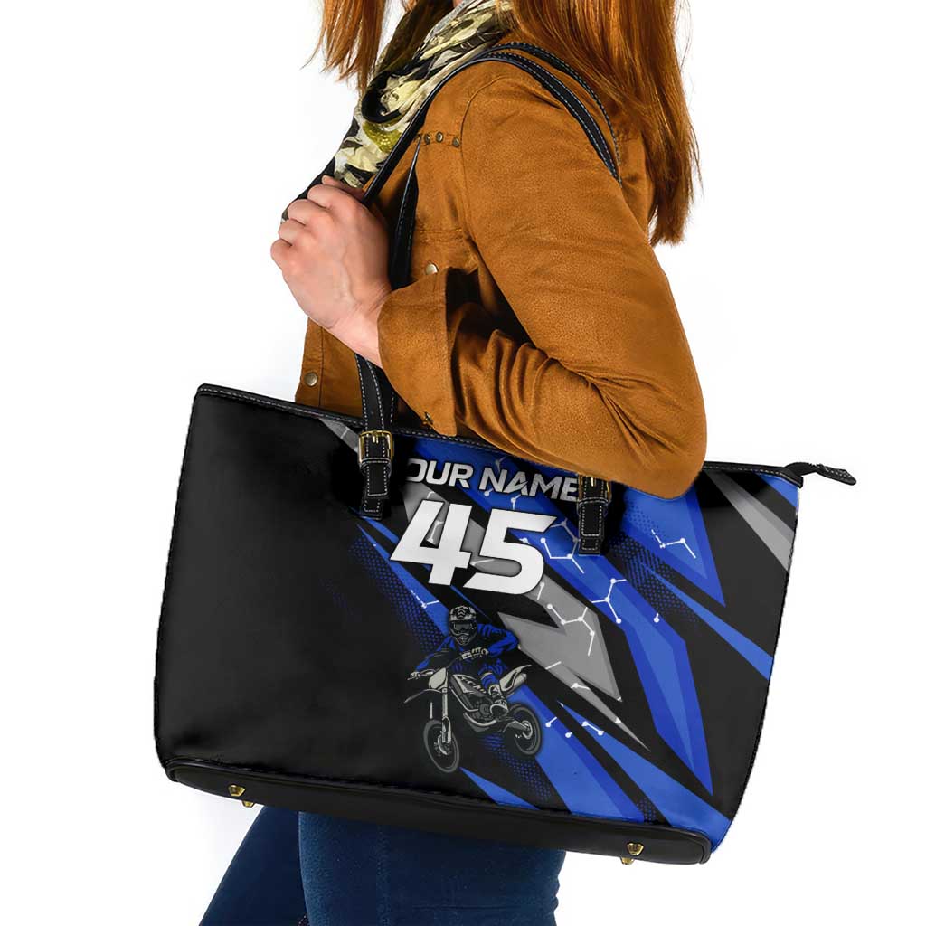 Personalized Extreme Motocross Leather Tote Bag with Blue Rider – Dirt Bike Racing Design - Wonder Print Shop