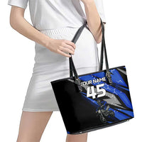 Personalized Extreme Motocross Leather Tote Bag with Blue Rider – Dirt Bike Racing Design - Wonder Print Shop