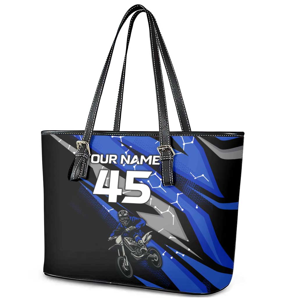 Personalized Extreme Motocross Leather Tote Bag with Blue Rider – Dirt Bike Racing Design - Wonder Print Shop
