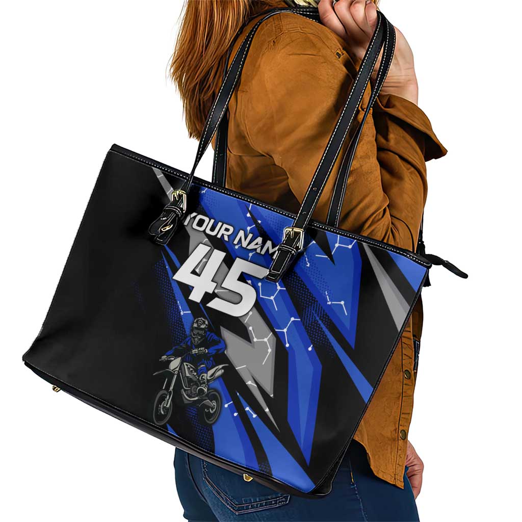 Personalized Extreme Motocross Leather Tote Bag with Blue Rider – Dirt Bike Racing Design - Wonder Print Shop