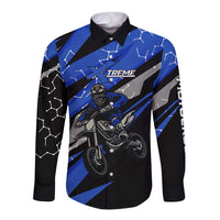 Personalized Extreme Motocross Long Sleeve Button Shirt with Blue Rider – Dirt Bike Racing Design - Wonder Print Shop