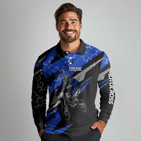 Personalized Extreme Motocross Long Sleeve Polo Shirt with Blue Rider – Dirt Bike Racing Design - Wonder Print Shop