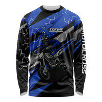 Personalized Extreme Motocross Long Sleeve Shirt with Blue Rider – Dirt Bike Racing Design - Wonder Print Shop