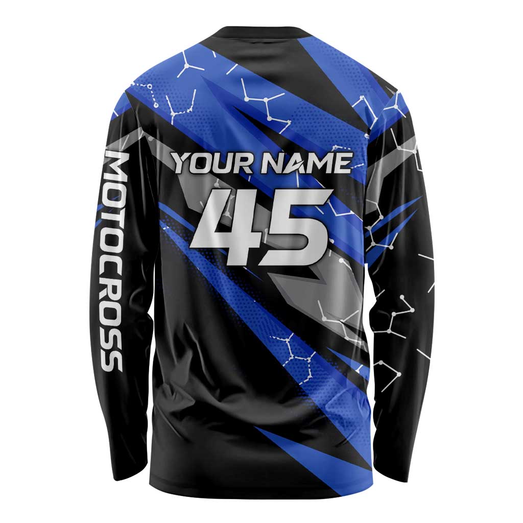 Personalized Extreme Motocross Long Sleeve Shirt with Blue Rider – Dirt Bike Racing Design - Wonder Print Shop