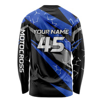 Personalized Extreme Motocross Long Sleeve Shirt with Blue Rider – Dirt Bike Racing Design - Wonder Print Shop