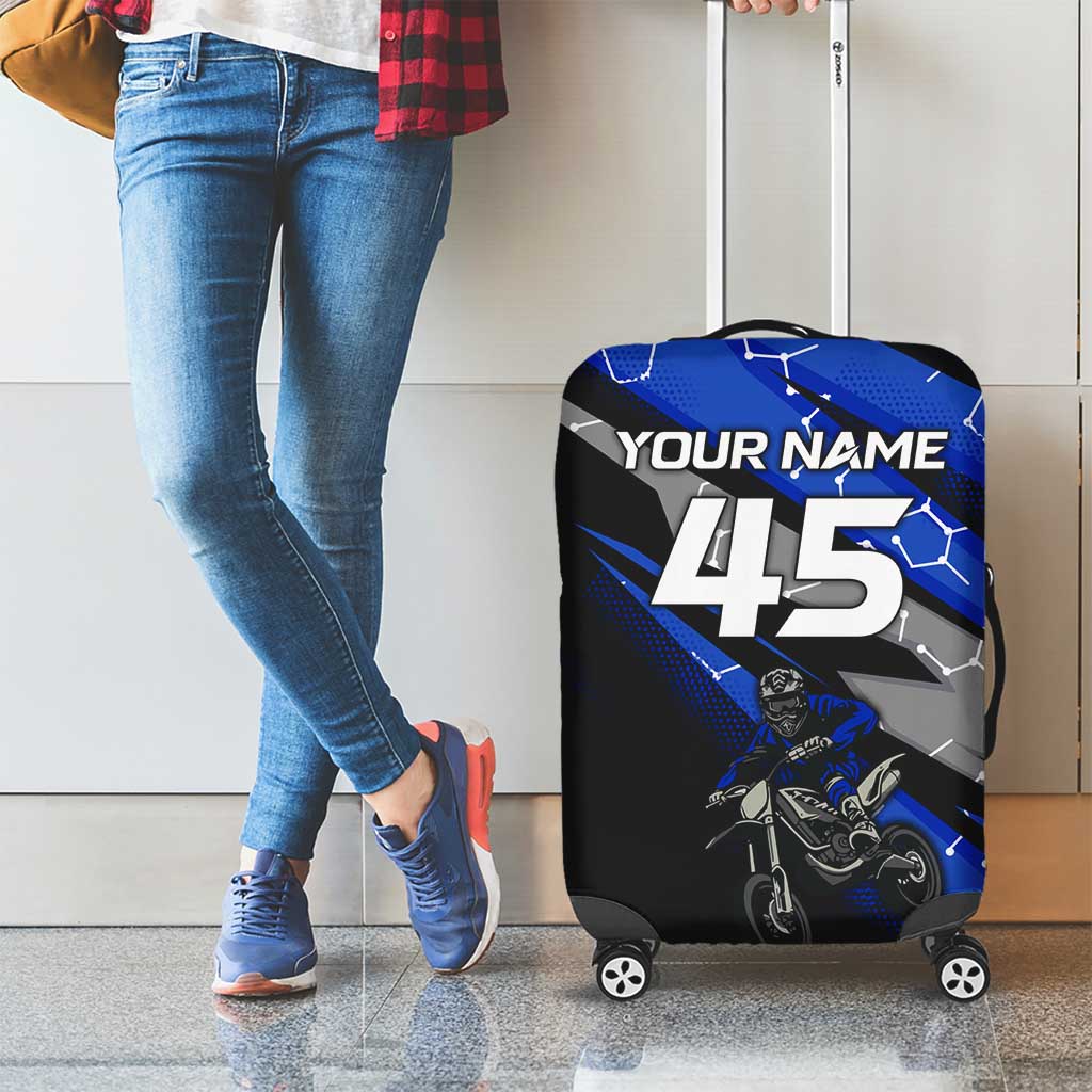 Personalized Extreme Motocross Luggage Cover with Blue Rider – Dirt Bike Racing Design - Wonder Print Shop