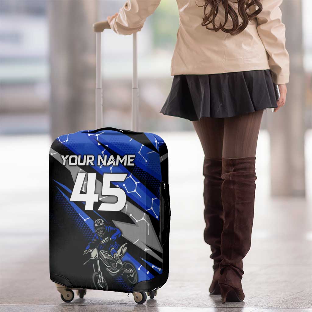 Personalized Extreme Motocross Luggage Cover with Blue Rider – Dirt Bike Racing Design - Wonder Print Shop
