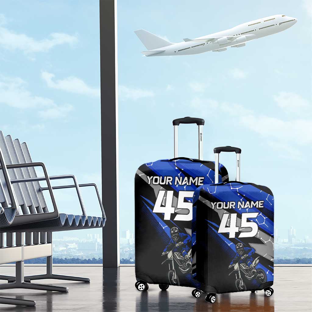 Personalized Extreme Motocross Luggage Cover with Blue Rider – Dirt Bike Racing Design - Wonder Print Shop
