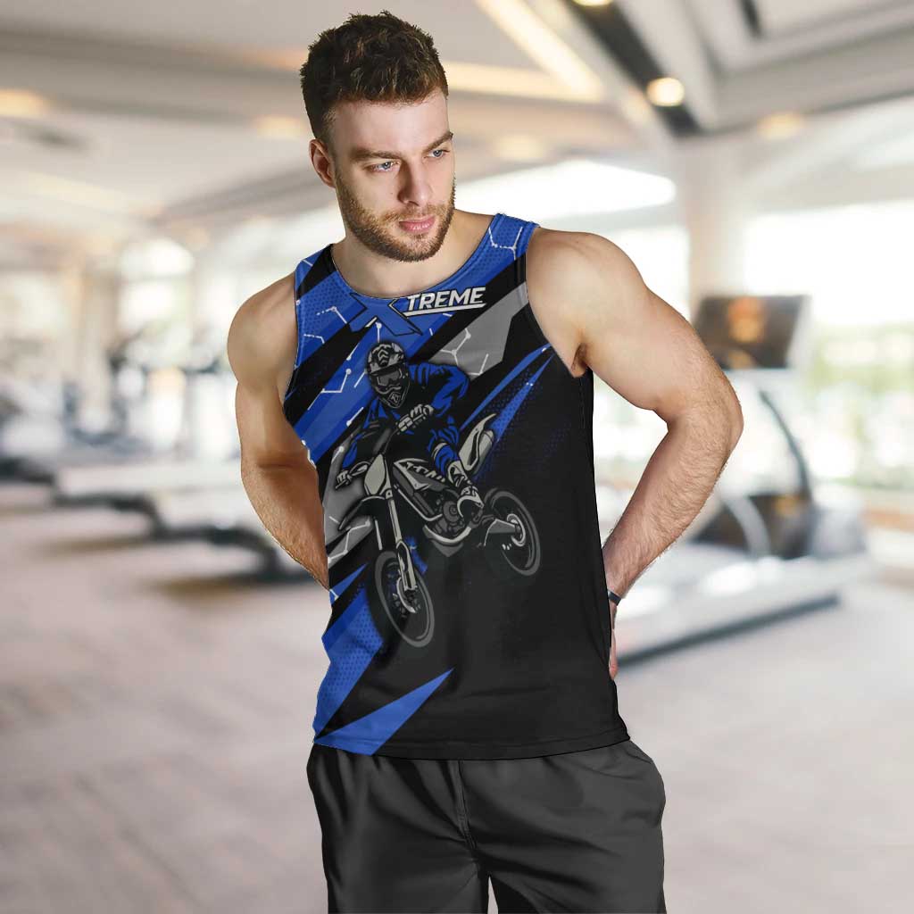 Personalized Extreme Motocross Men Tank Top with Blue Rider – Dirt Bike Racing Design - Wonder Print Shop