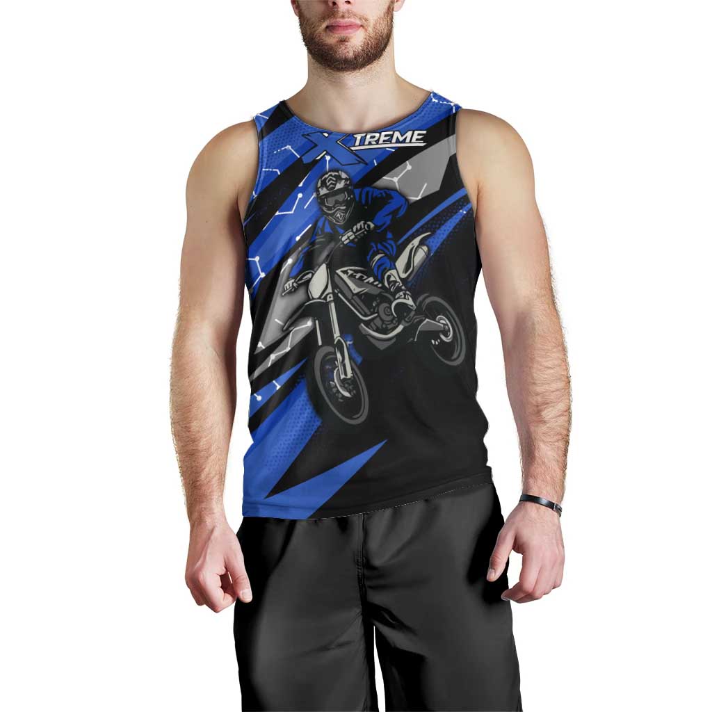 Personalized Extreme Motocross Men Tank Top with Blue Rider – Dirt Bike Racing Design - Wonder Print Shop