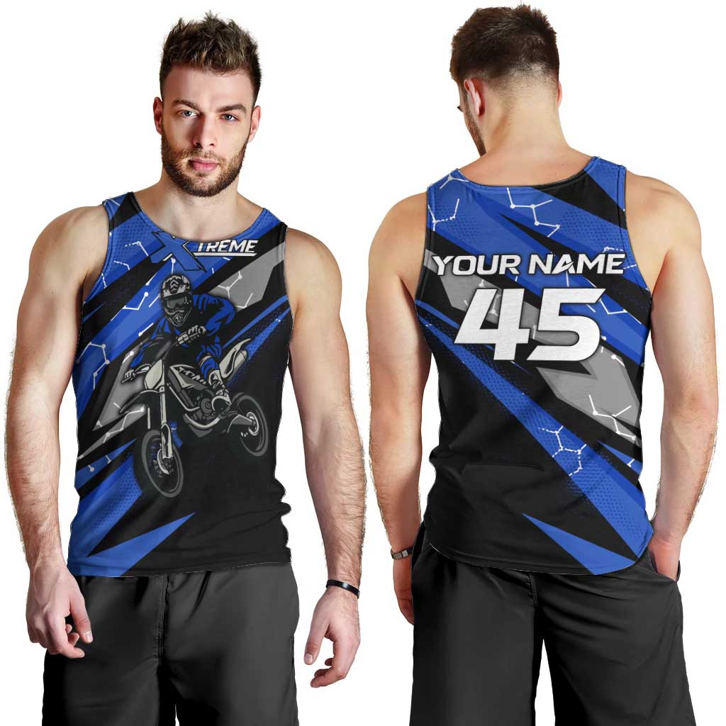 Personalized Extreme Motocross Men Tank Top with Blue Rider – Dirt Bike Racing Design - Wonder Print Shop