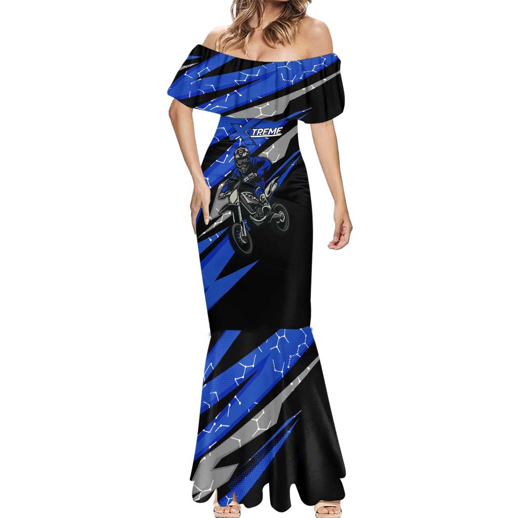 Personalized Extreme Motocross Mermaid Dress with Blue Rider – Dirt Bike Racing Design - Wonder Print Shop