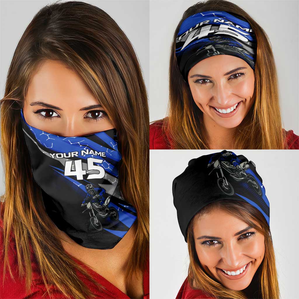Personalized Extreme Motocross Neck Gaiter with Blue Rider – Dirt Bike Racing Design - Wonder Print Shop