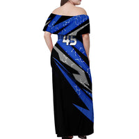 Personalized Extreme Motocross Off Shoulder Maxi Dress with Blue Rider – Dirt Bike Racing Design - Wonder Print Shop