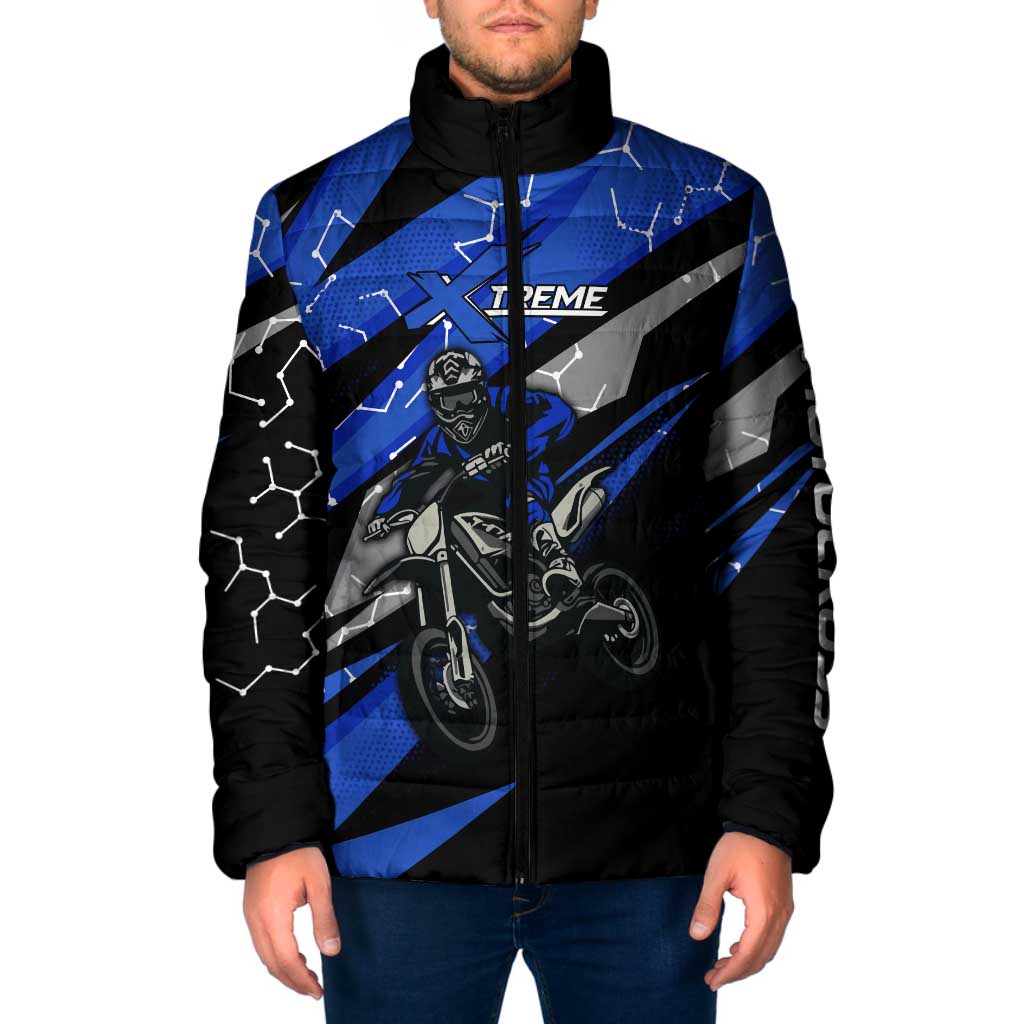 Personalized Extreme Motocross Padded Jacket with Blue Rider – Dirt Bike Racing Design - Wonder Print Shop