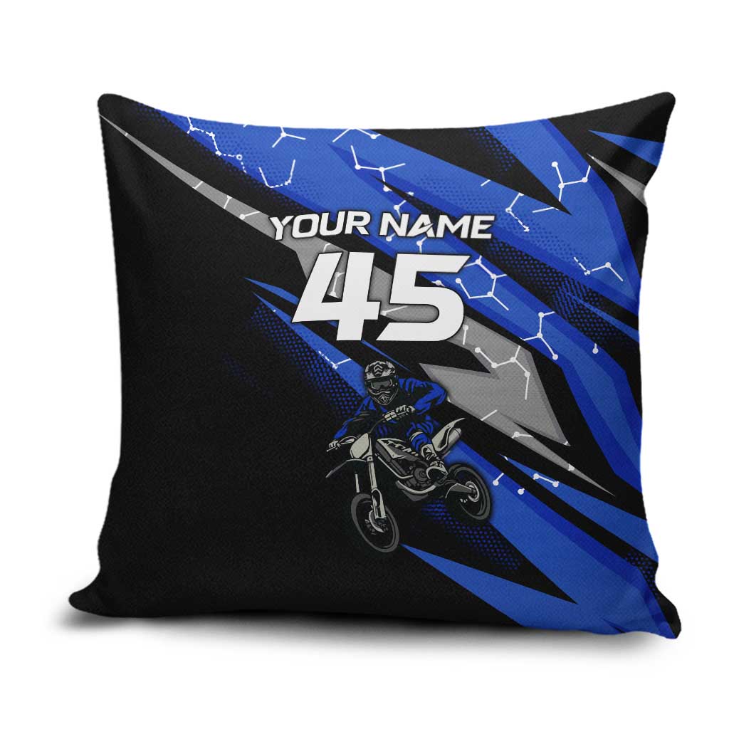 Personalized Extreme Motocross Pillow Cover with Blue Rider – Dirt Bike Racing Design - Wonder Print Shop