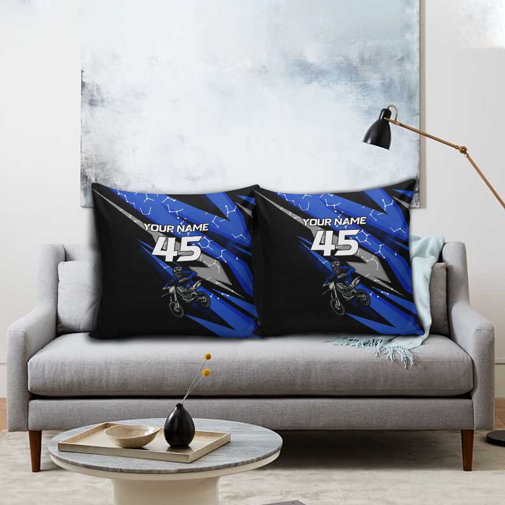 Personalized Extreme Motocross Pillow Cover with Blue Rider – Dirt Bike Racing Design - Wonder Print Shop