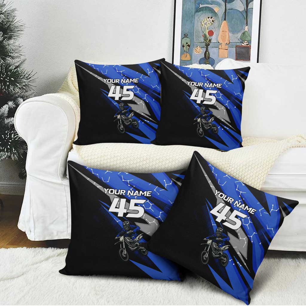 Personalized Extreme Motocross Pillow Cover with Blue Rider – Dirt Bike Racing Design - Wonder Print Shop