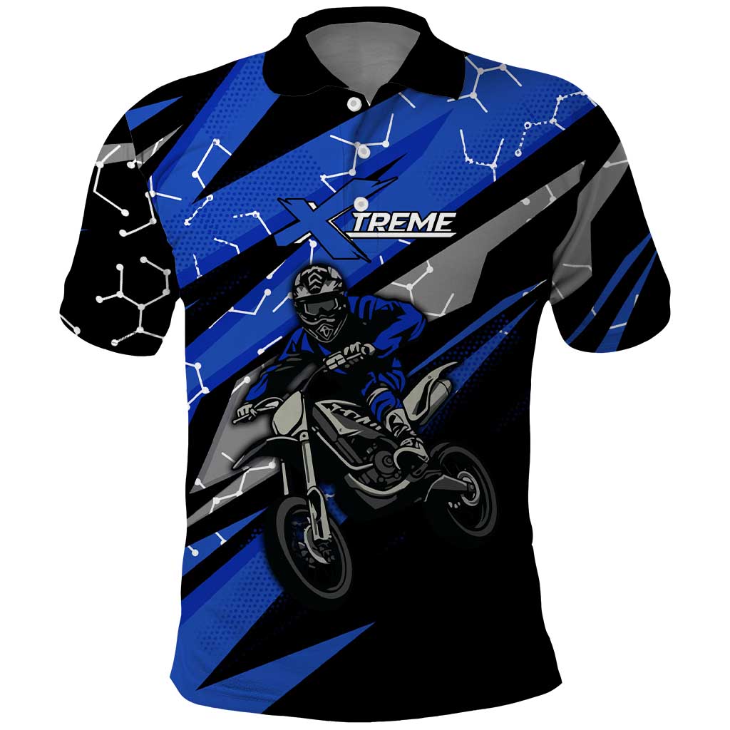 Personalized Extreme Motocross Polo Shirt with Blue Rider – Dirt Bike Racing Design - Wonder Print Shop