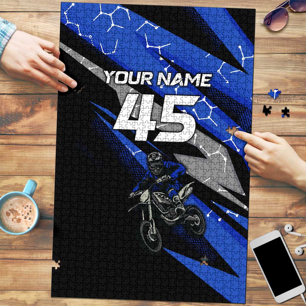 Personalized Extreme Motocross Puzzle with Blue Rider – Dirt Bike Racing Design - Wonder Print Shop