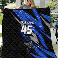 Personalized Extreme Motocross Quilt with Blue Rider – Dirt Bike Racing Design - Wonder Print Shop