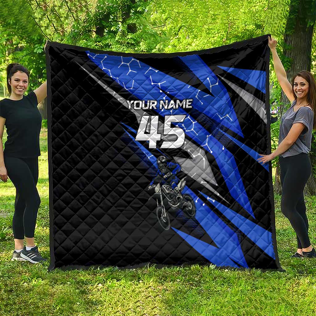 Personalized Extreme Motocross Quilt with Blue Rider – Dirt Bike Racing Design - Wonder Print Shop