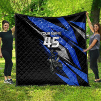 Personalized Extreme Motocross Quilt with Blue Rider – Dirt Bike Racing Design - Wonder Print Shop