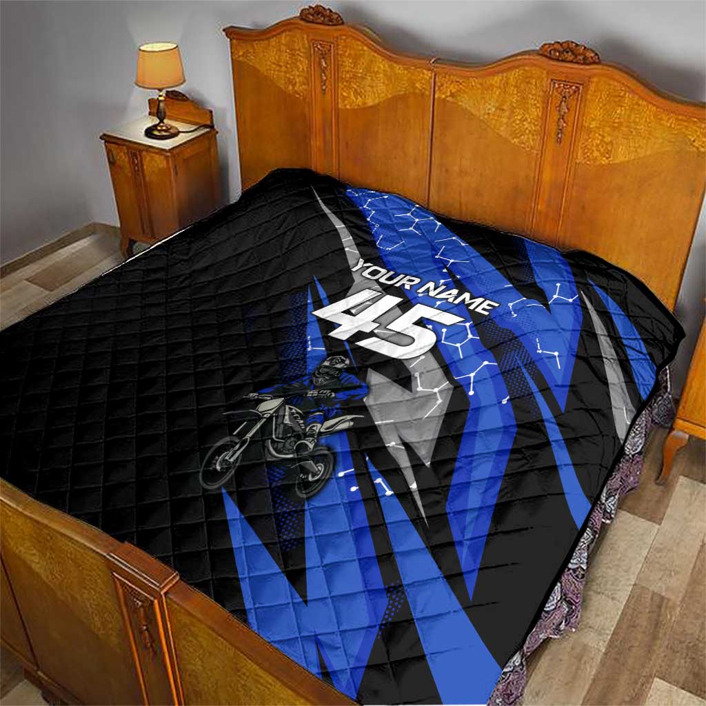 Personalized Extreme Motocross Quilt with Blue Rider – Dirt Bike Racing Design - Wonder Print Shop