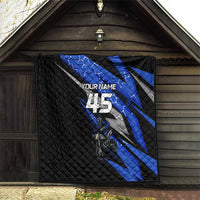 Personalized Extreme Motocross Quilt with Blue Rider – Dirt Bike Racing Design - Wonder Print Shop