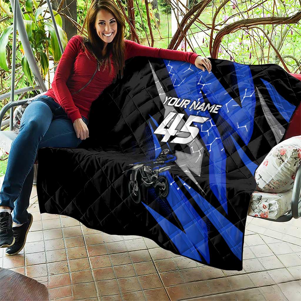 Personalized Extreme Motocross Quilt with Blue Rider – Dirt Bike Racing Design - Wonder Print Shop
