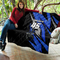 Personalized Extreme Motocross Quilt with Blue Rider – Dirt Bike Racing Design - Wonder Print Shop