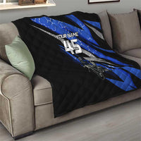 Personalized Extreme Motocross Quilt with Blue Rider – Dirt Bike Racing Design - Wonder Print Shop
