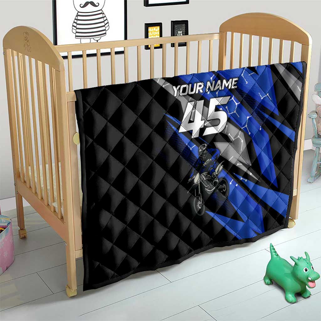 Personalized Extreme Motocross Quilt with Blue Rider – Dirt Bike Racing Design - Wonder Print Shop