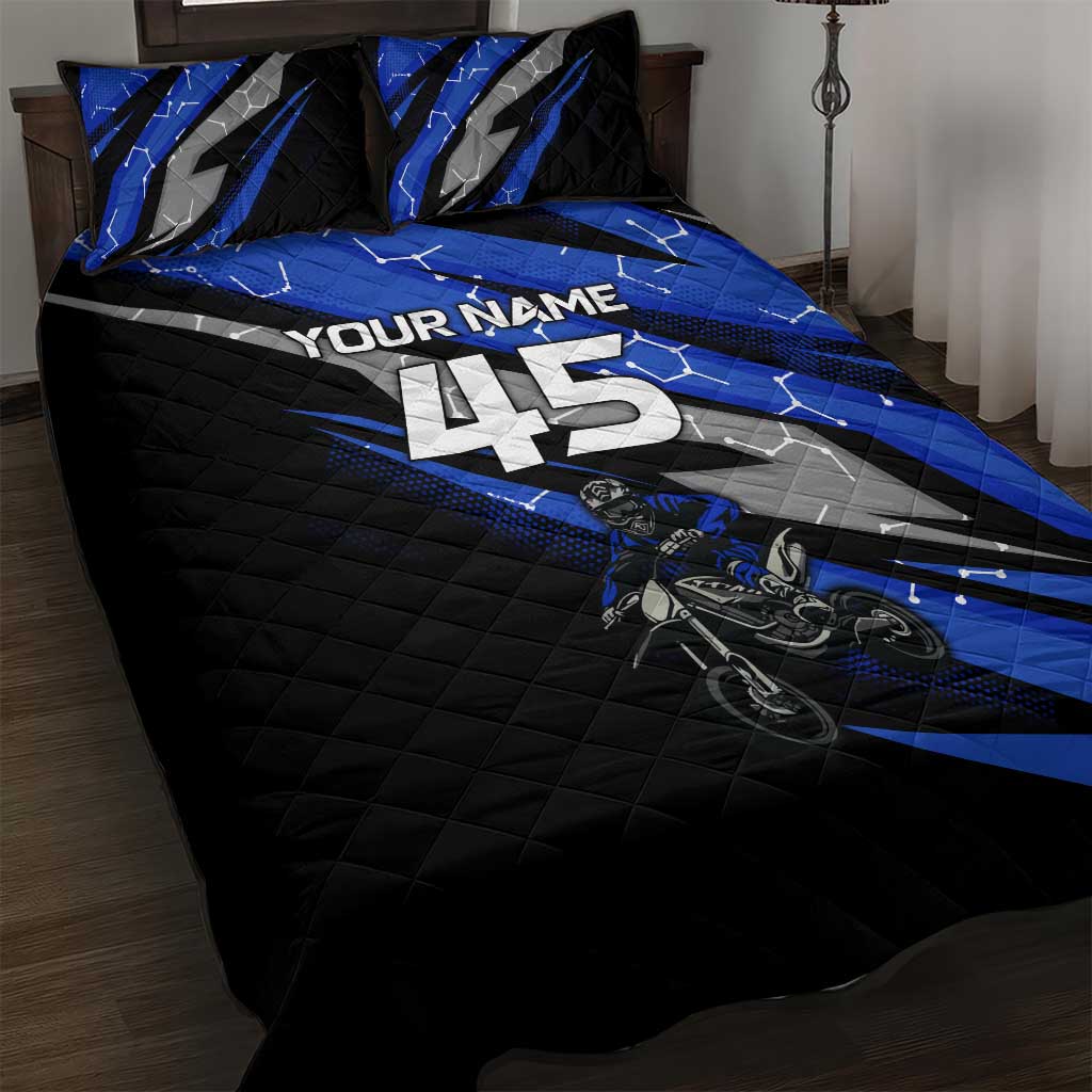 Personalized Extreme Motocross Quilt Bed Set with Blue Rider – Dirt Bike Racing Design - Wonder Print Shop