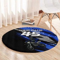 Personalized Extreme Motocross Round Carpet with Blue Rider – Dirt Bike Racing Design - Wonder Print Shop