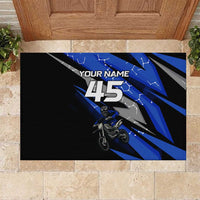 Personalized Extreme Motocross Rubber Doormat with Blue Rider – Dirt Bike Racing Design - Wonder Print Shop