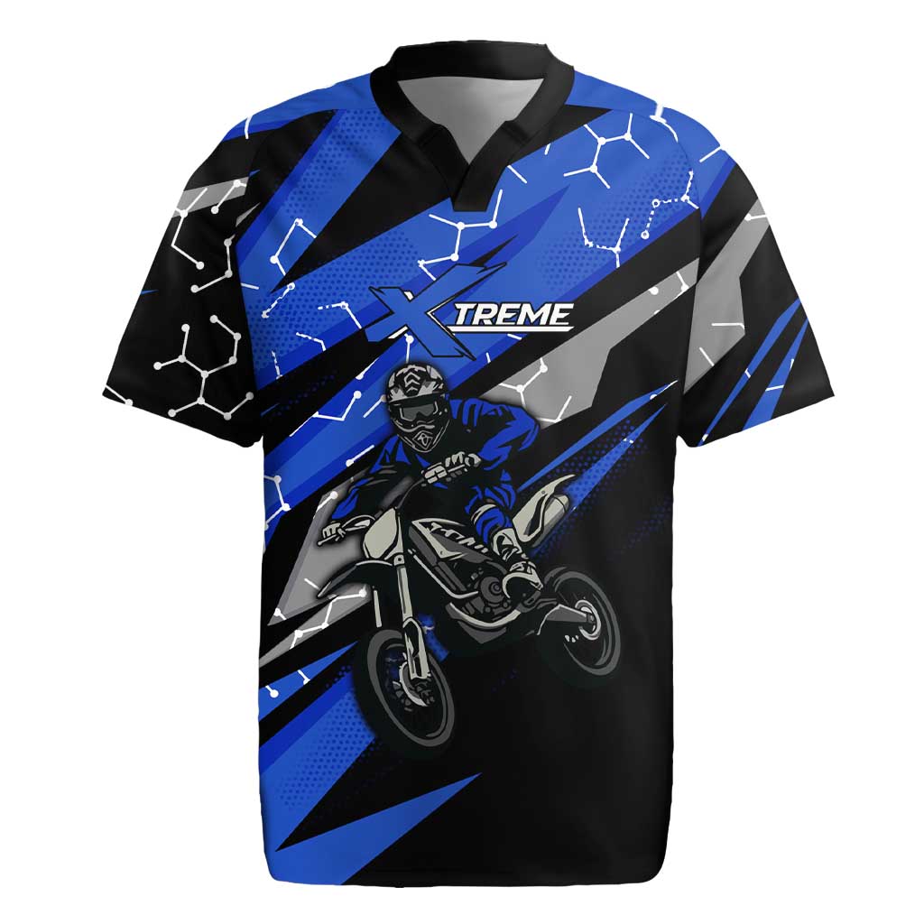 Personalized Extreme Motocross Rugby Jersey with Blue Rider – Dirt Bike Racing Design - Wonder Print Shop
