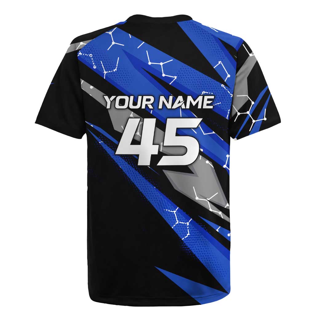 Personalized Extreme Motocross Rugby Jersey with Blue Rider – Dirt Bike Racing Design - Wonder Print Shop
