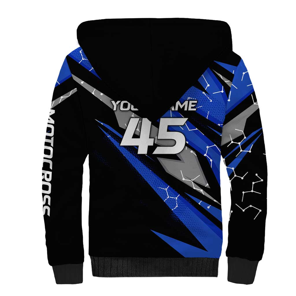 Personalized Extreme Motocross Sherpa Hoodie with Blue Rider – Dirt Bike Racing Design - Wonder Print Shop