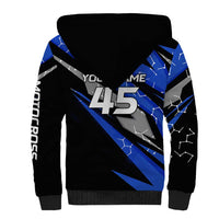 Personalized Extreme Motocross Sherpa Hoodie with Blue Rider – Dirt Bike Racing Design - Wonder Print Shop