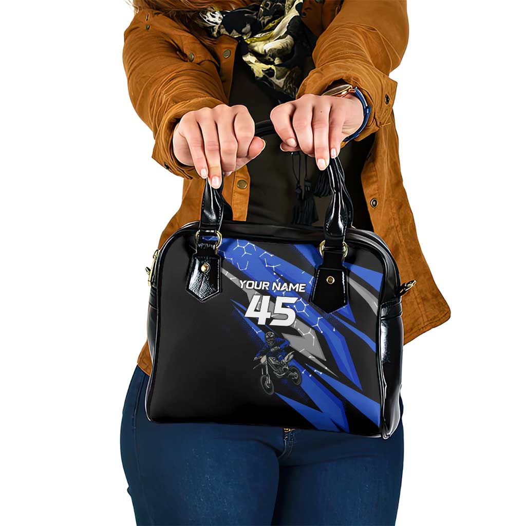 Personalized Extreme Motocross Shoulder Handbag with Blue Rider – Dirt Bike Racing Design - Wonder Print Shop