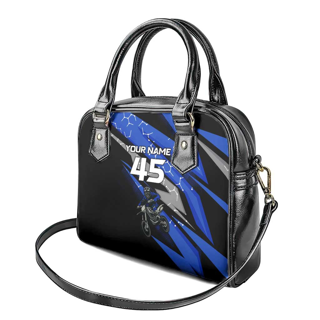 Personalized Extreme Motocross Shoulder Handbag with Blue Rider – Dirt Bike Racing Design - Wonder Print Shop