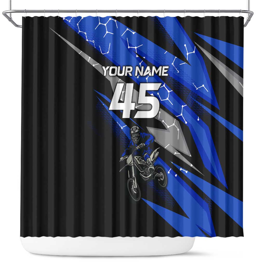 Personalized Extreme Motocross Shower Curtain with Blue Rider – Dirt Bike Racing Design - Wonder Print Shop