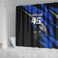Personalized Extreme Motocross Shower Curtain with Blue Rider – Dirt Bike Racing Design - Wonder Print Shop