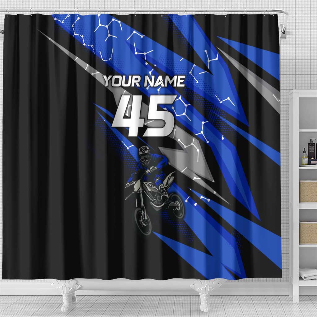 Personalized Extreme Motocross Shower Curtain with Blue Rider – Dirt Bike Racing Design - Wonder Print Shop